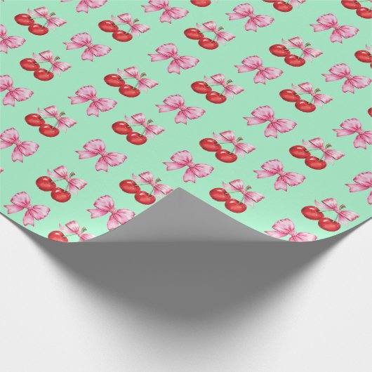 Cherry en roze Coquette Bow Ribbon Wrapping Paper Cadeaupapier (Hoek)