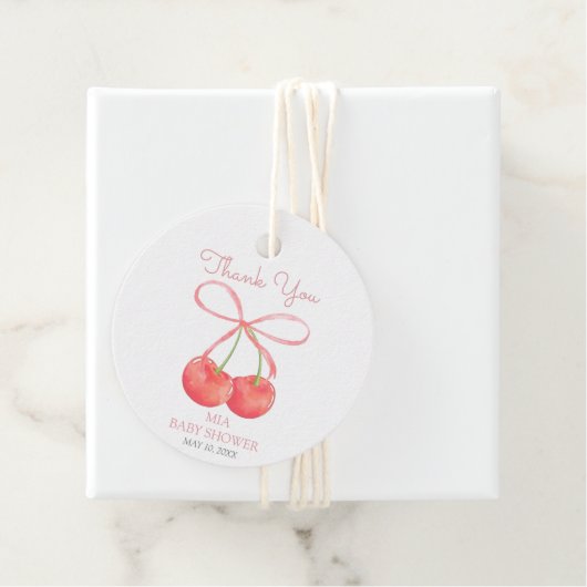 Cherry en Roze Lint Waterverf Meisje Baby shower Bedankjes Labels (In situ)