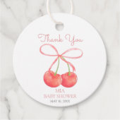 Cherry en Roze Lint Waterverf Meisje Baby shower Bedankjes Labels (Voorkant)