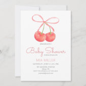 Cherry en Roze Lint Waterverf Meisje Baby shower Kaart (Voorkant)