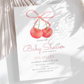 Cherry en Roze Lint Waterverf Meisje Baby shower Kaart