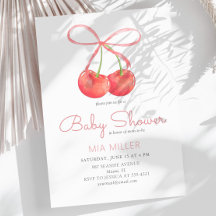 Cherry en Roze Lint Waterverf Meisje Baby shower