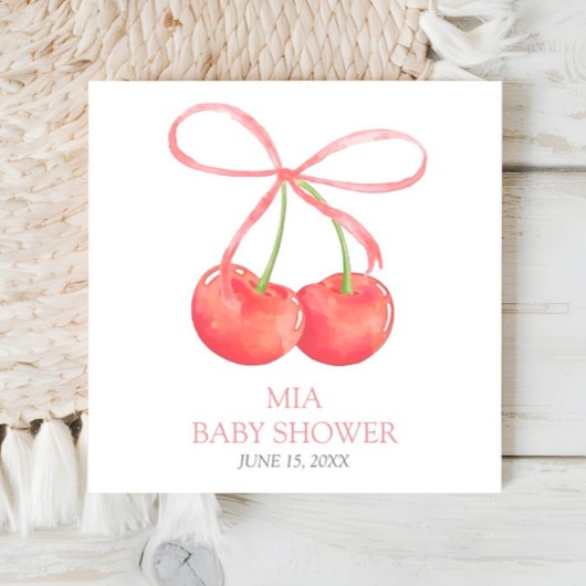 Cherry en Roze Lint Waterverf Meisje Baby shower Servet