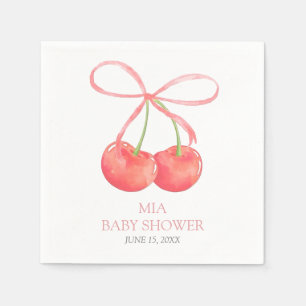 Cherry en Roze Lint Waterverf Meisje Baby shower Servet