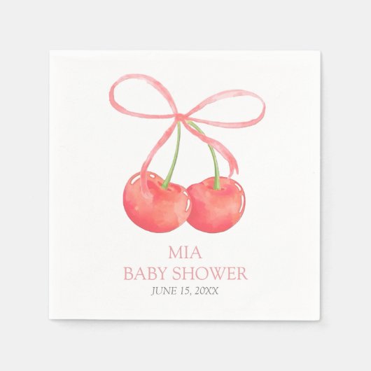 Cherry en Roze Lint Waterverf Meisje Baby shower Servet (Voorkant)