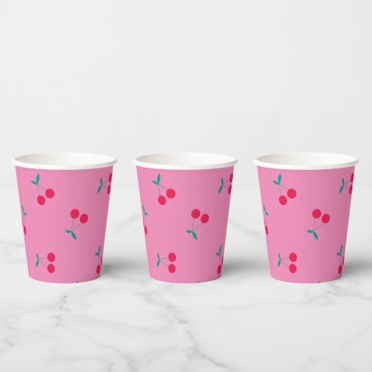 Cherry esthetics Cherry Pattern Dark Pink Papieren Bekers (Multi)