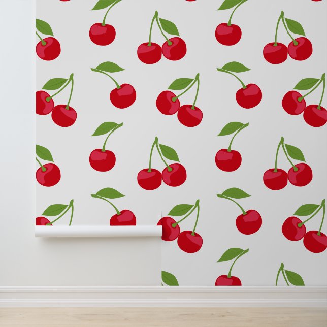 Cherry esthetisch Schattige kersenpatroon Behang (Applicatie)