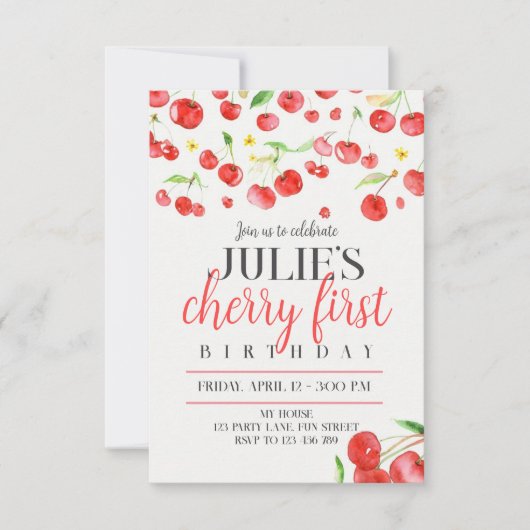 Cherry first birthday aankondiging (Voorkant)