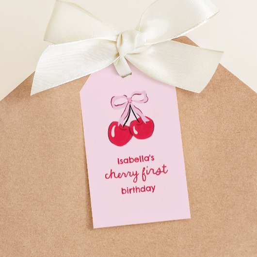 Cherry First Birthday Coquette Boog Favoriet Cadeaulabel