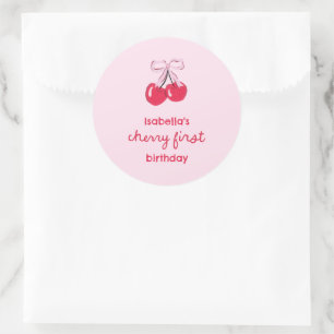 Cherry First Birthday Coquette Boog Favoriet Ronde Sticker