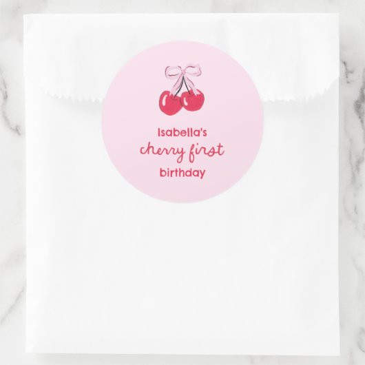 Cherry First Birthday Coquette Boog Favoriet Ronde Sticker (Tas)