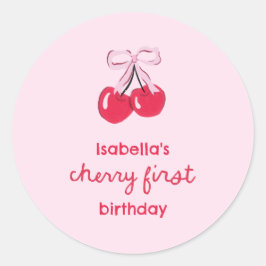 Cherry First Birthday Coquette Boog Favoriet Ronde Sticker