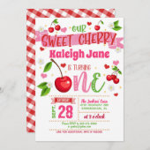 Cherry First Birthday Invitation Kaart (Voorkant / Achterkant)
