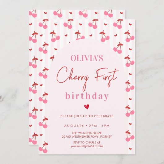 Cherry First Birthday Kaart (Voorkant / Achterkant)