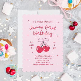 Cherry First Birthday Roze Coquette Bow Kaart