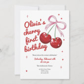 Cherry First Coquette Bow Pink Girl Verjaardag Kaart (Voorkant)