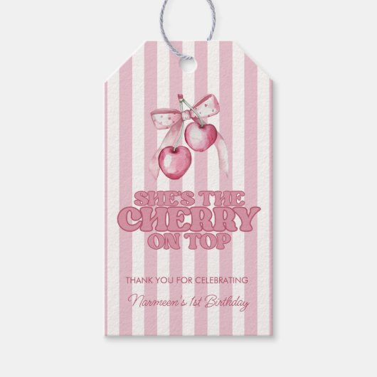 Cherry First Coquette Girls 1st Birthday Favor Cadeaulabel (Voorkant)