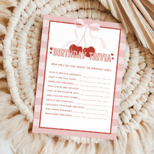 Cherry First Coquette Girls 1st Birthday Trivia Notitiekaartje