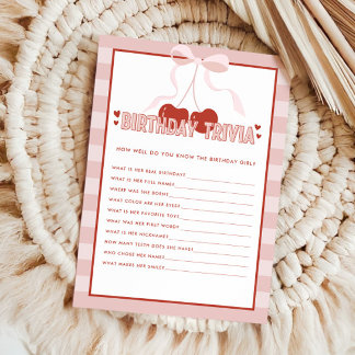 Cherry First Coquette Girls 1st Birthday Trivia Notitiekaartje