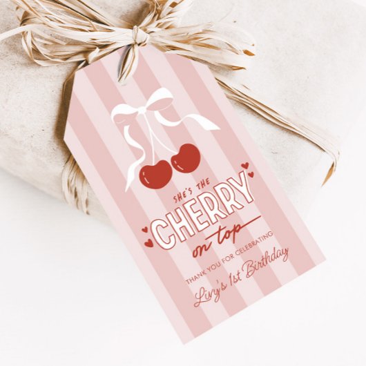 Cherry First Coquette Meisjes 1e verjaardag gunst Cadeaulabel