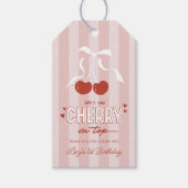 Cherry First Coquette Meisjes 1e verjaardag gunst Cadeaulabel (Voorkant)