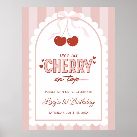 Cherry First Coquette Meisjes 1e verjaardag Poster (Voorkant)