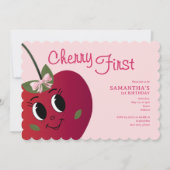 Cherry First Girl Schattige Cartoon Sweet 1st Birt Kaart (Voorkant)