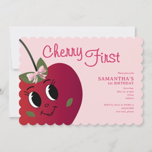 Cherry First Girl Schattige Cartoon Sweet 1st Birt Kaart (Voorkant)