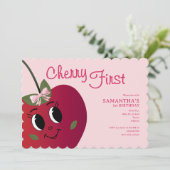 Cherry First Girl Schattige Cartoon Sweet 1st Birt Kaart (Staand voorkant)