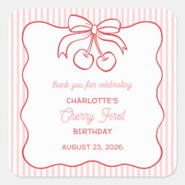 "Cherry First" Verjaardag Roze Dank je wel Vierkante Sticker