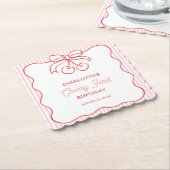 "Cherry First" Verjaardag Roze Streep Bow Girly Kartonnen Onderzetters (Gebogen)