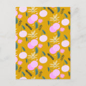Cherry Floral Greenery Pattern Yellow Pink Briefkaart (Voorkant)