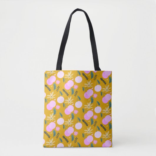 Cherry Floral Greenery Pattern Yellow Pink Tas (Voorkant)