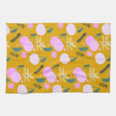 Cherry Floral Greenery Pattern Yellow Pink Theedoek (Horizontaal)