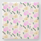 Cherry Floral Greenery Yellow Pink Hearts Pattern Stenen Onderzetter (Voorkant)