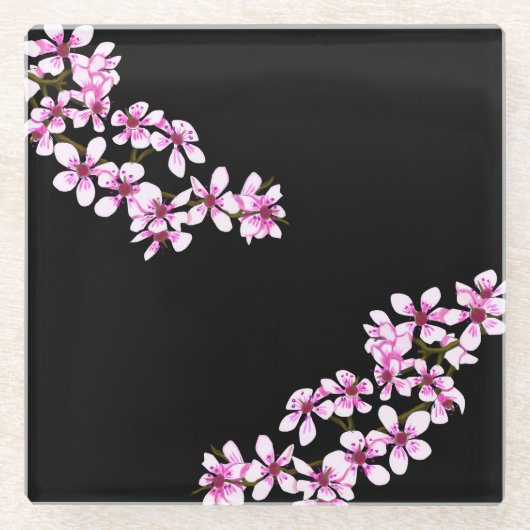 cherry flowers glazen onderzetter (Voorkant)
