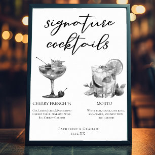 Cherry French 75 Mojito Zwarte Witte Cocktails Poster