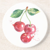 Cherry Fruit Cherries Waterverf Kitchen Sandstone Zandsteen Onderzetter (Voorkant)