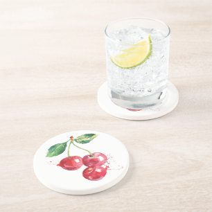 Cherry Fruit Cherries Waterverf Kitchen Sandstone Zandsteen Onderzetter