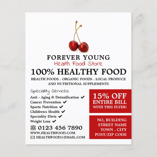 Cherry Fruit, Health Food Store Advertising Flyer (Voorkant)