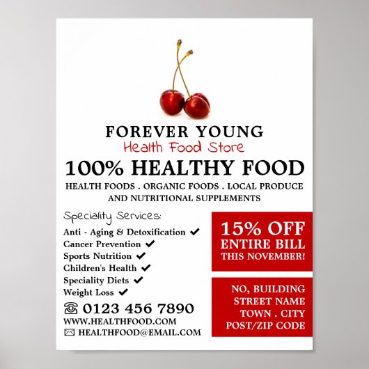 Cherry Fruit, Health Food Store Advertising Poster (Voorkant)