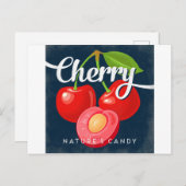 Cherry Fruit Label Retro Briefkaart (Voorkant / Achterkant)