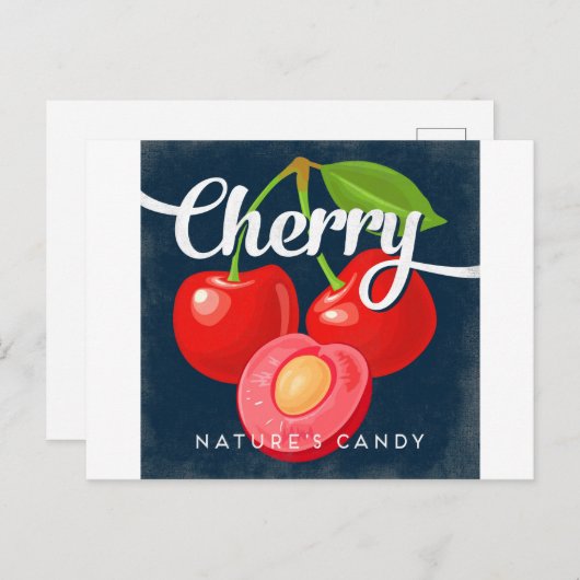 Cherry Fruit Label Retro Briefkaart (Voorkant / Achterkant)