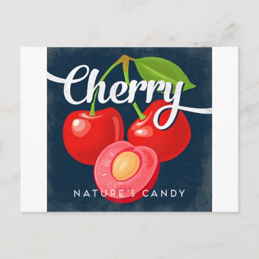 Cherry Fruit Label Retro Briefkaart (Voorkant)