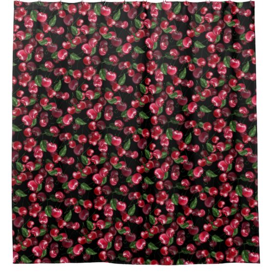 Cherry Fruit op zwart Douchegordijn (Voorkant)