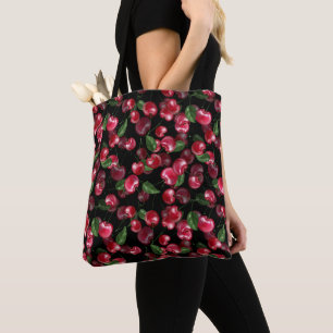 Cherry Fruit op zwart Tote Bag