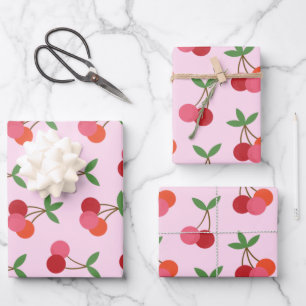 Cherry Fruit Pattern in Pink and Red gepersonalise Inpakpapier Vel