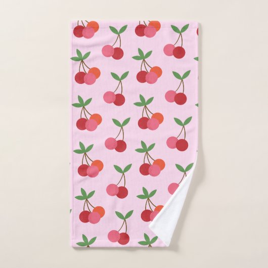 Cherry Fruit Pattern in roze and Red Personalized Bad Handdoek (Handdoek)