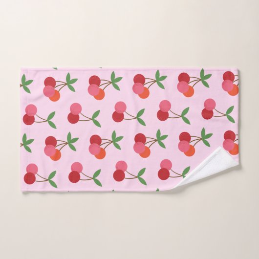 Cherry Fruit Pattern in roze and Red Personalized Bad Handdoek (Handdoek)