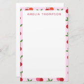 Cherry Fruit Pattern in roze and Red Personalized Briefpapier (Voorkant / Achterkant)